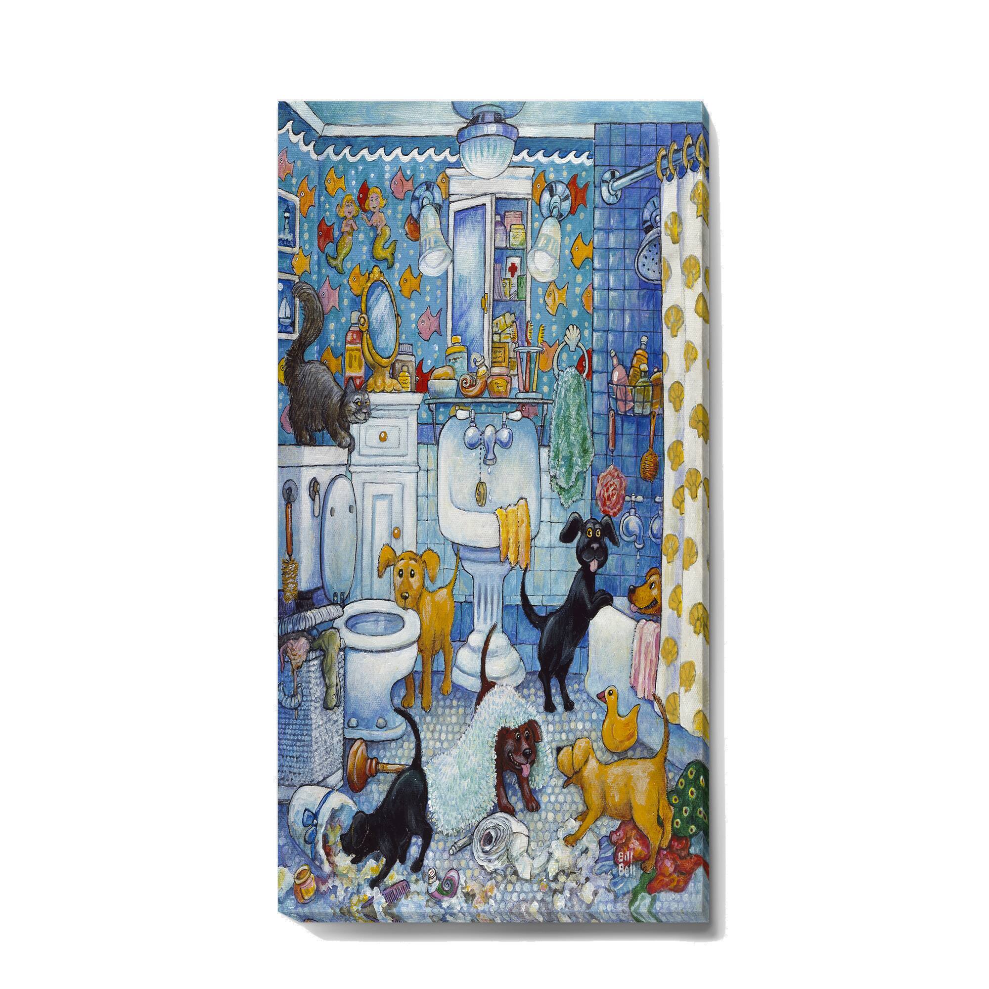 Designart Vintage More Bathroom Pups Premium Canvas Wall Art